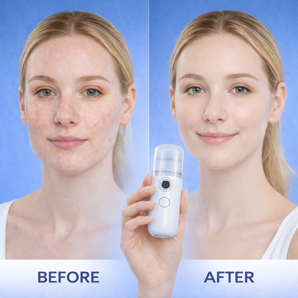 Facial humidifier results before and after skin hydration
