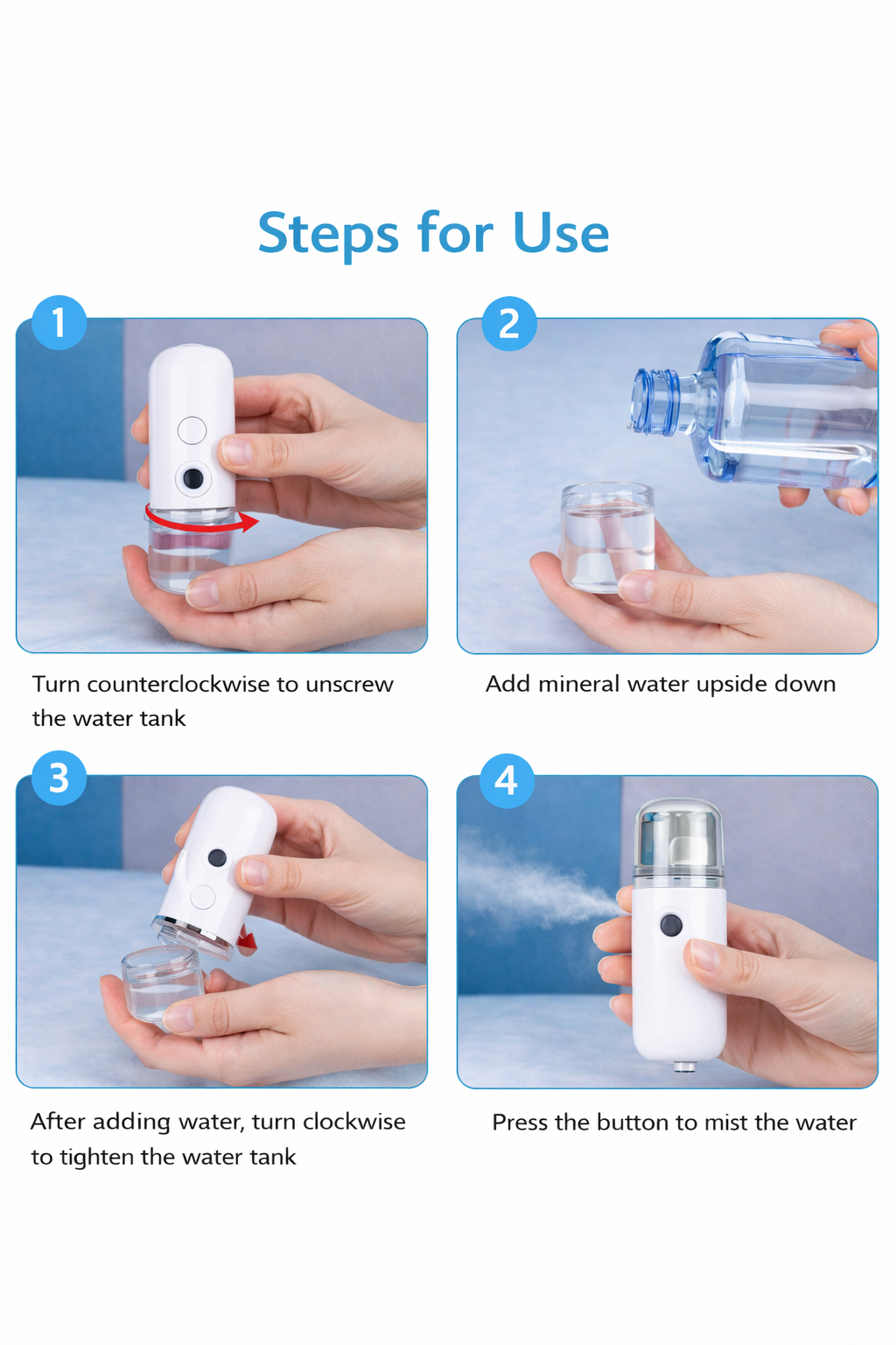 How to use a portable nano facial humidifier step by step
