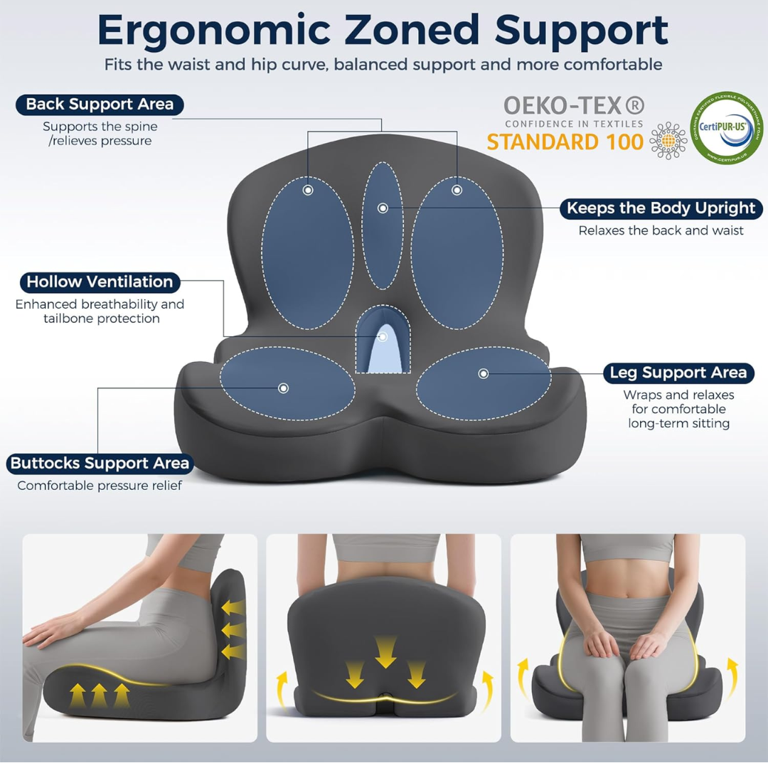 Ergonomic Seat Cushion for Back Pain Relief